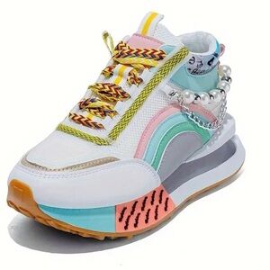 Colorful Chunky Platform Sneakers with Pearl Chain – NWOT